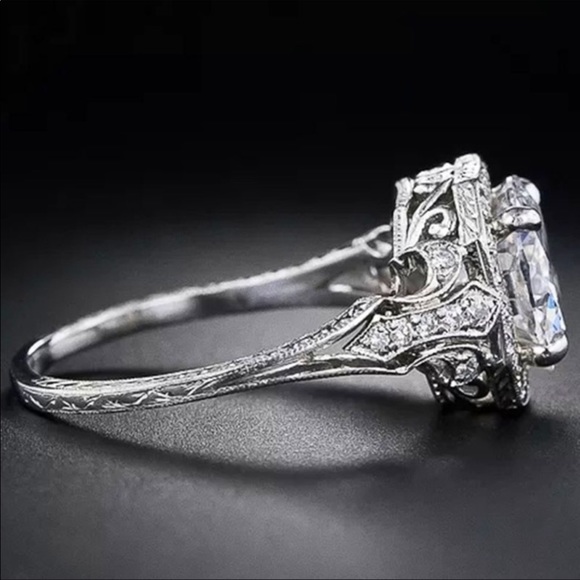 Sterling Silver Vintage CZ Engagement Ring - Picture 2 of 4